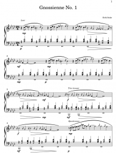 Partition de piano Gnossienne n°3 de Erik Satie